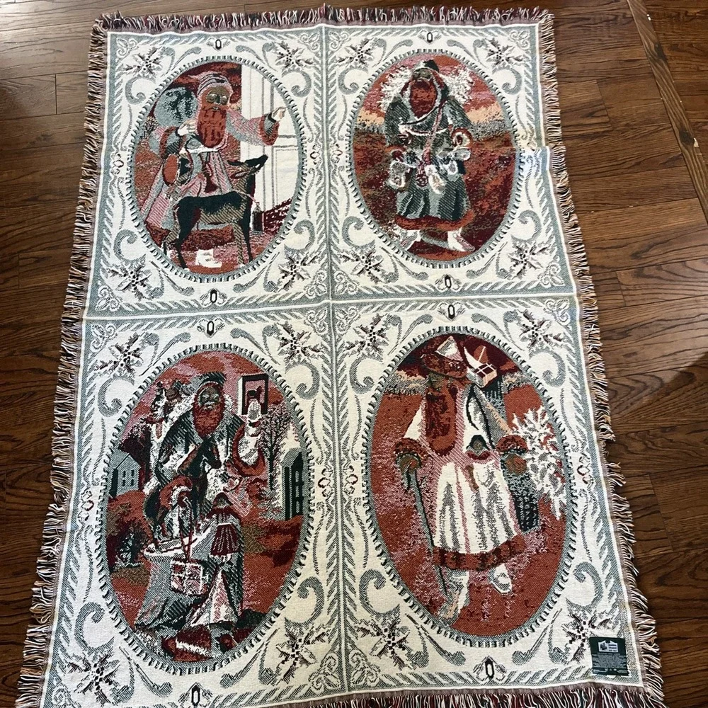 VTG Goodwin Weavers Christmas Tapestry Throw Cotton Blanket SANTA 50X70